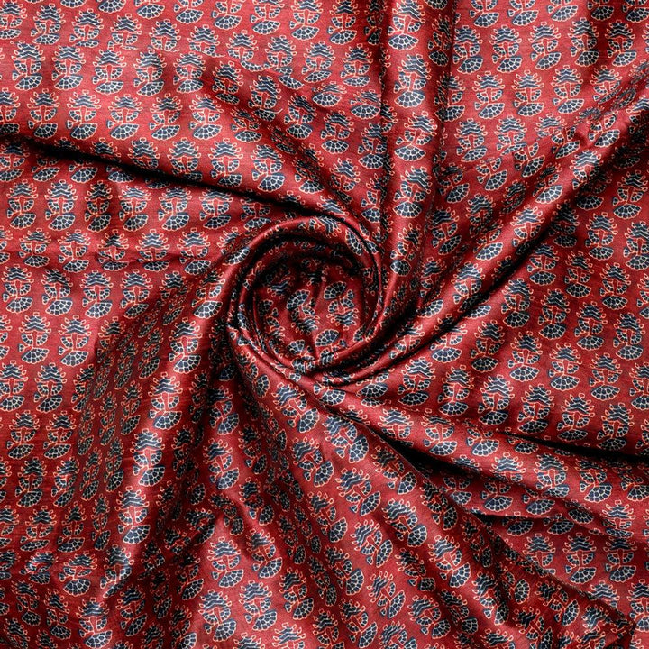 Decorative Flower Tree Redish Digital Printed Fabric - Tusser Silk - FAB VOGUE Studio®