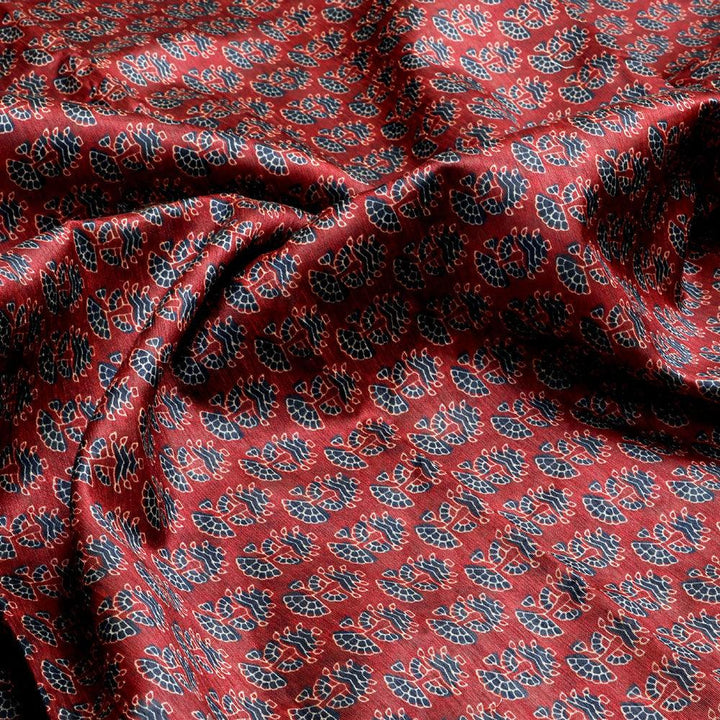 Decorative Flower Tree Redish Digital Printed Fabric - Tusser Silk - FAB VOGUE Studio®