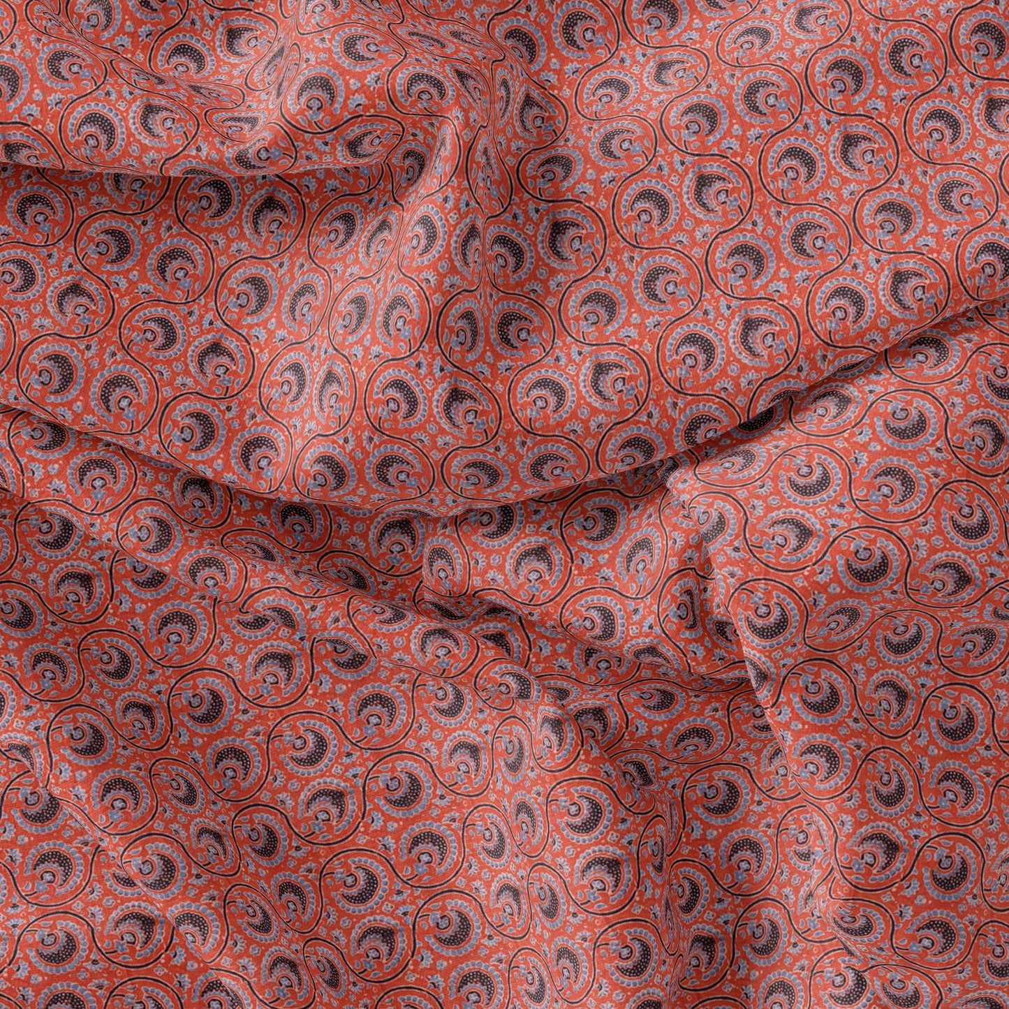 Decorative Quatrefoil With Red Flower Digital Printed Fabric - Tusser Silk - FAB VOGUE Studio®