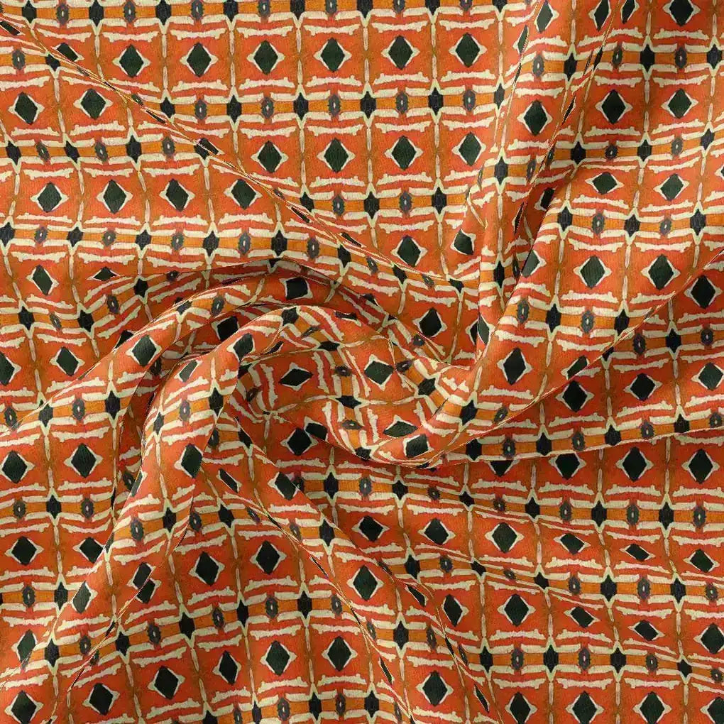 Orange Abstract Repeat Motif Digital Printed Fabric - Tusser Silk – ts 0 ma03322p2 110 orange abstract repeat motif digital printed fabric tusser silk 1