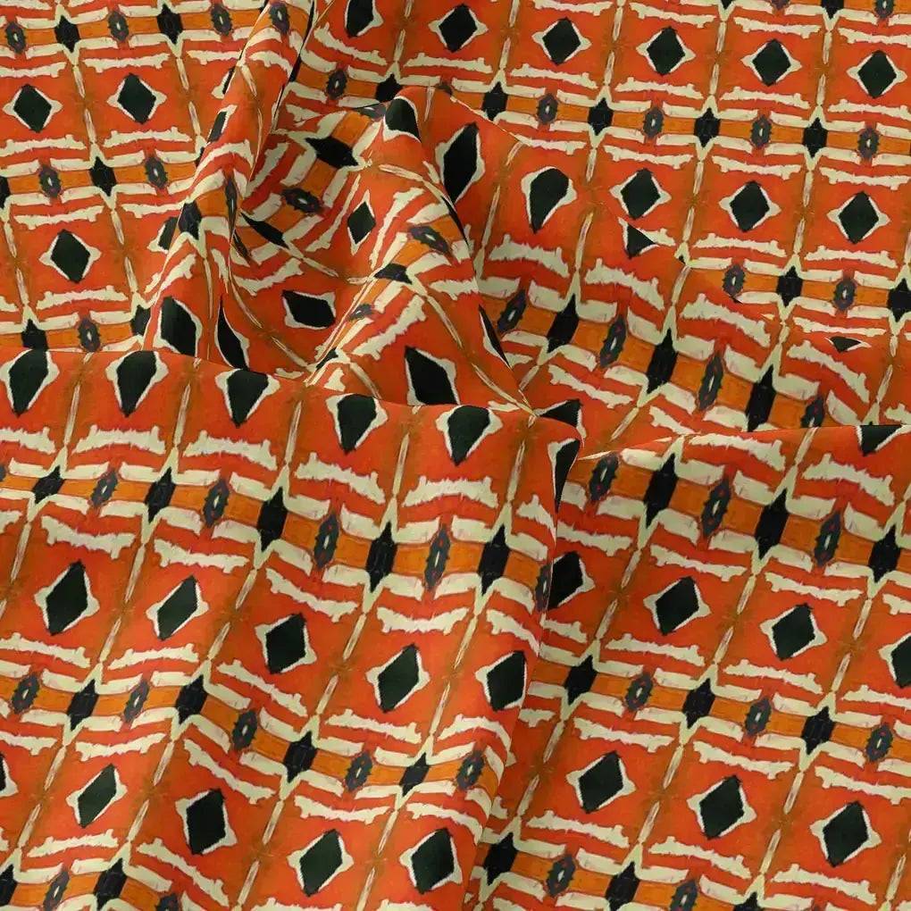 Orange Abstract Repeat Motif Digital Printed Fabric - Tusser Silk – ts 0 ma03322p2 110 orange abstract repeat motif digital printed fabric tusser silk 3