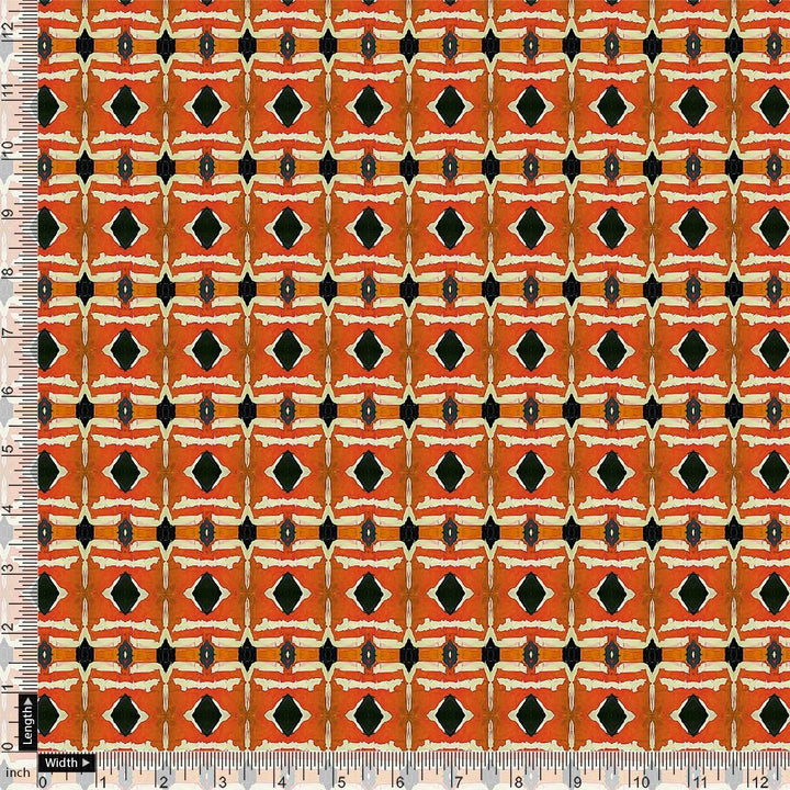 Orange Abstract Repeat Motif Digital Printed Fabric - Tusser Silk - FAB VOGUE Studio®