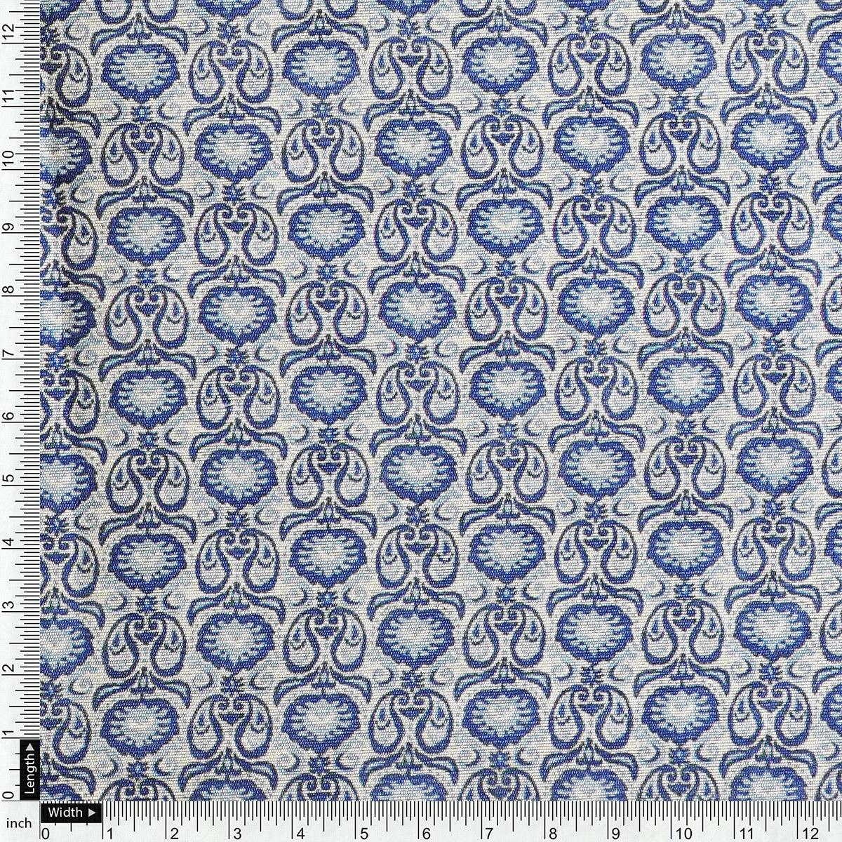 Tiny Blue Motif Allover Digital Printed Fabric - Tusser Silk - FAB VOGUE Studio®