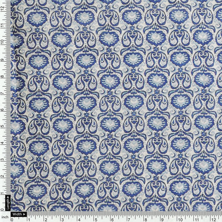 Tiny Blue Motif Allover Digital Printed Fabric - Tusser Silk - FAB VOGUE Studio®