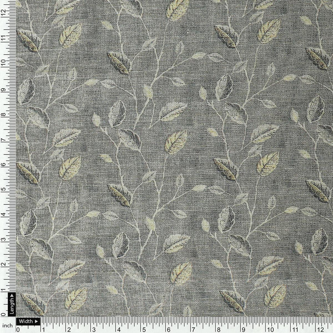 Brown Leaves With Stalk Digital Printed Fabric - Tusser Silk - FAB VOGUE Studio®