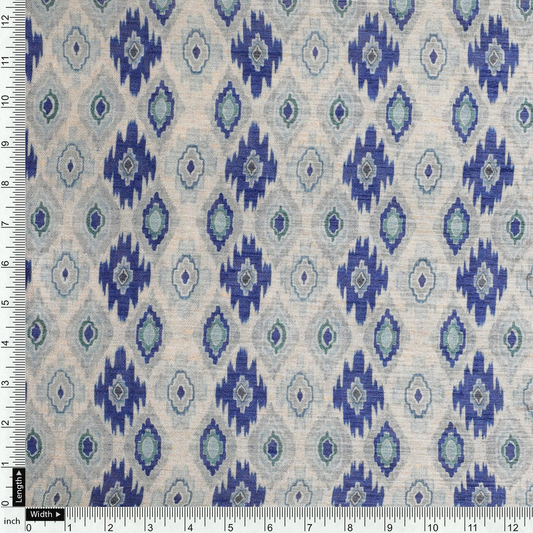 Blue and Cream Ajrak Digital Printed Fabrics - FAB VOGUE Studio®