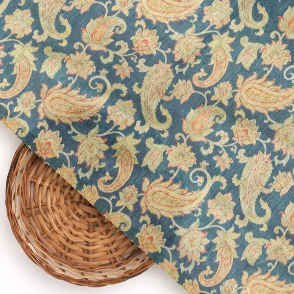 Multi color Paisley Over Blue Base Digital Printed Fabric – ts 0 ma09827 110 multi color paisley over blue base digital printed fabric 2 - alternate view