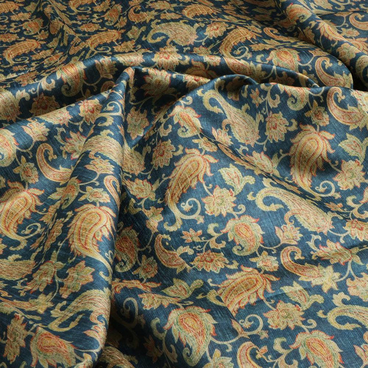 Multi color Paisley Over Blue Base Digital Printed Fabric - FAB VOGUE Studio®