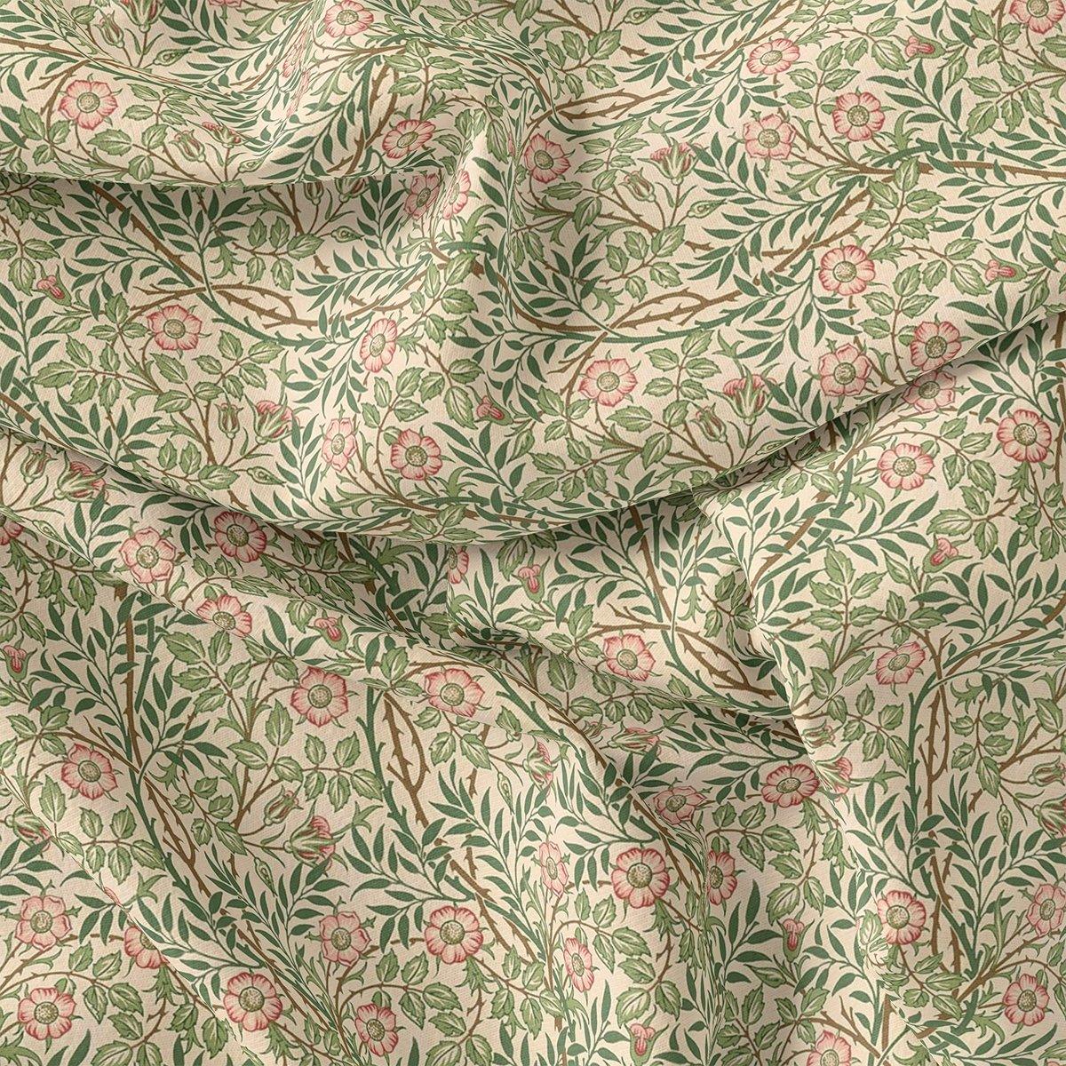 Western Flowers Small Leaves Digital Printed Fabric - Tusser Silk - FAB VOGUE Studio®