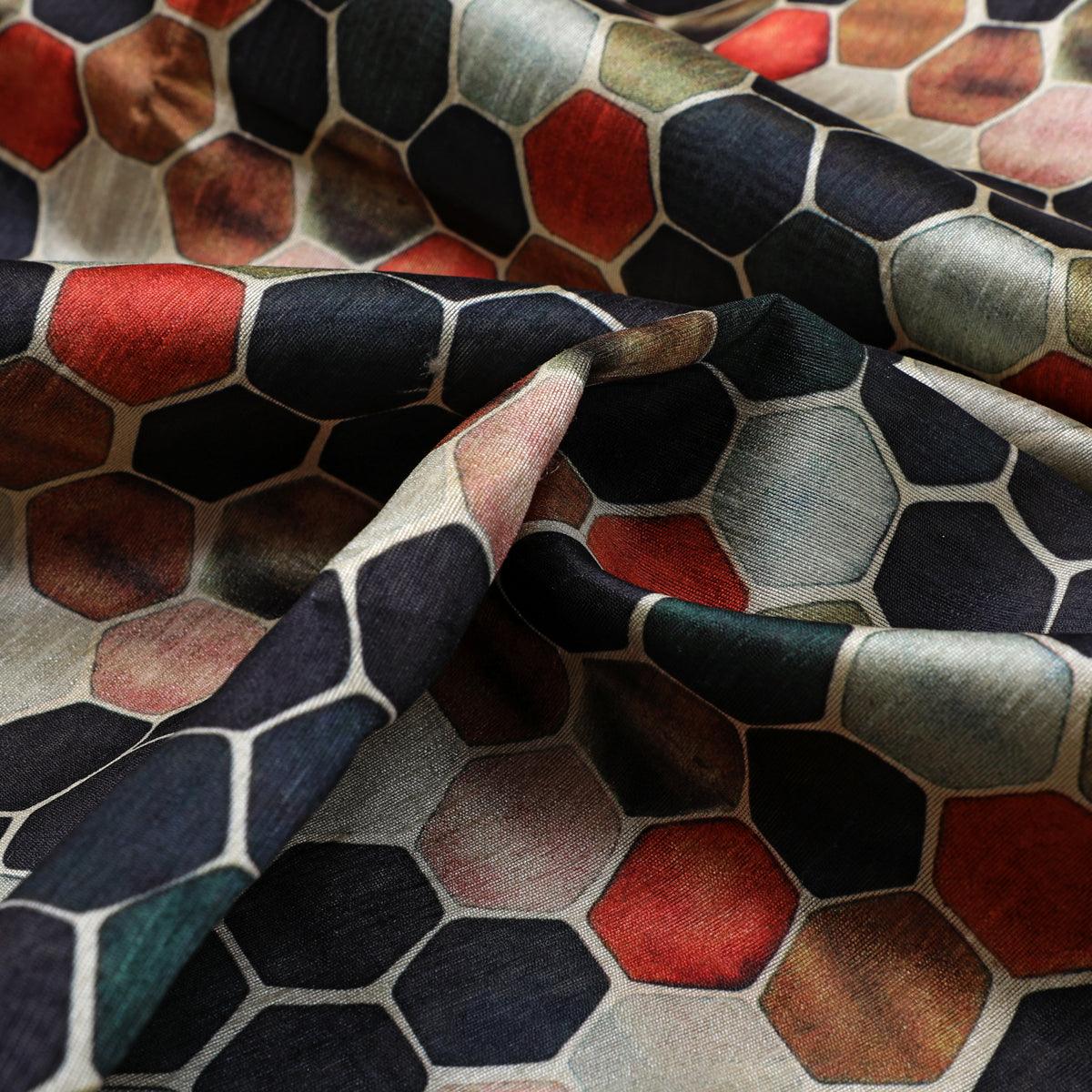 Seamless Hexagon Rainbow Pattern Digital Printed Fabric - Tusser Silk - FAB VOGUE Studio®