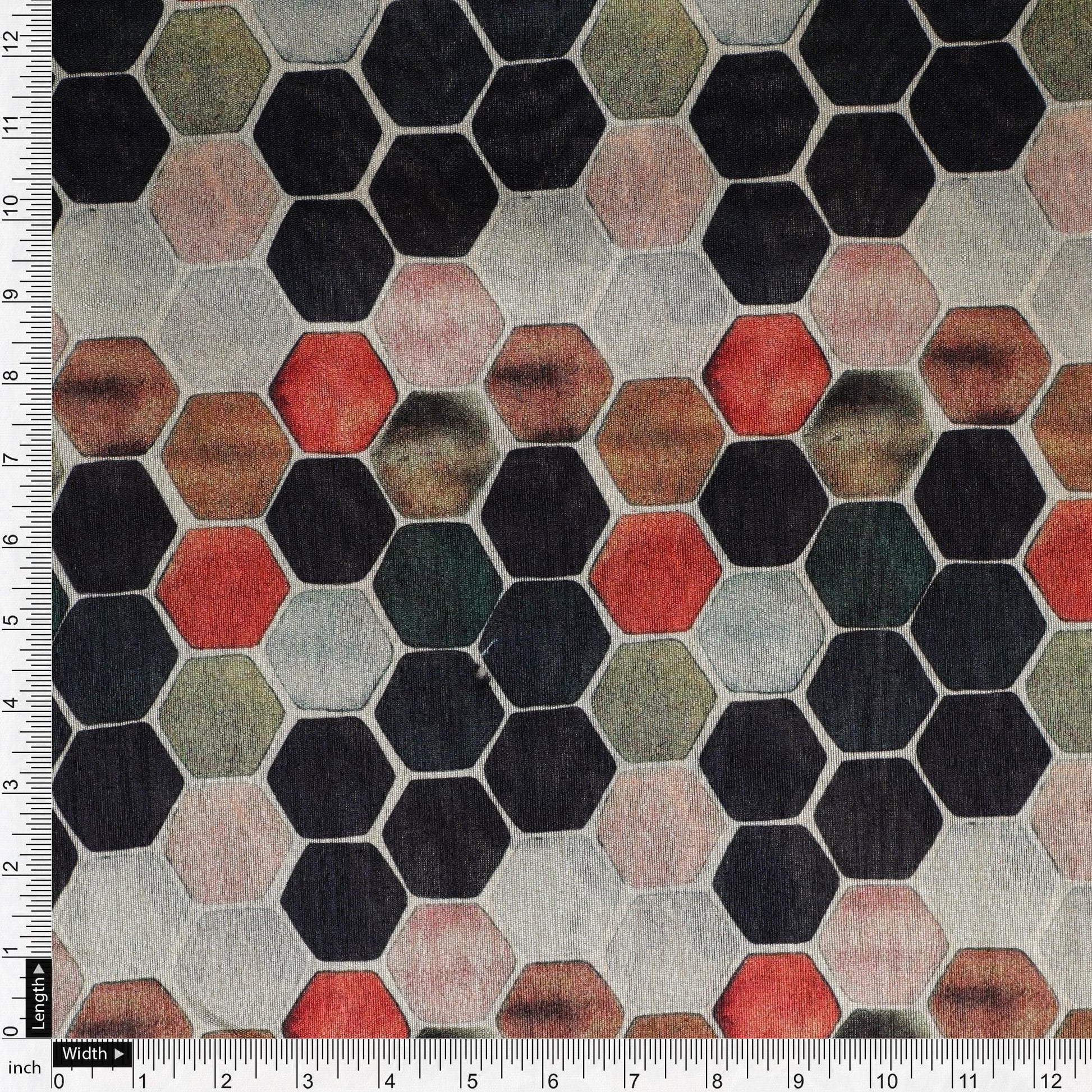 Seamless Hexagon Rainbow Pattern Digital Printed Fabric - Tusser Silk - FAB VOGUE Studio®