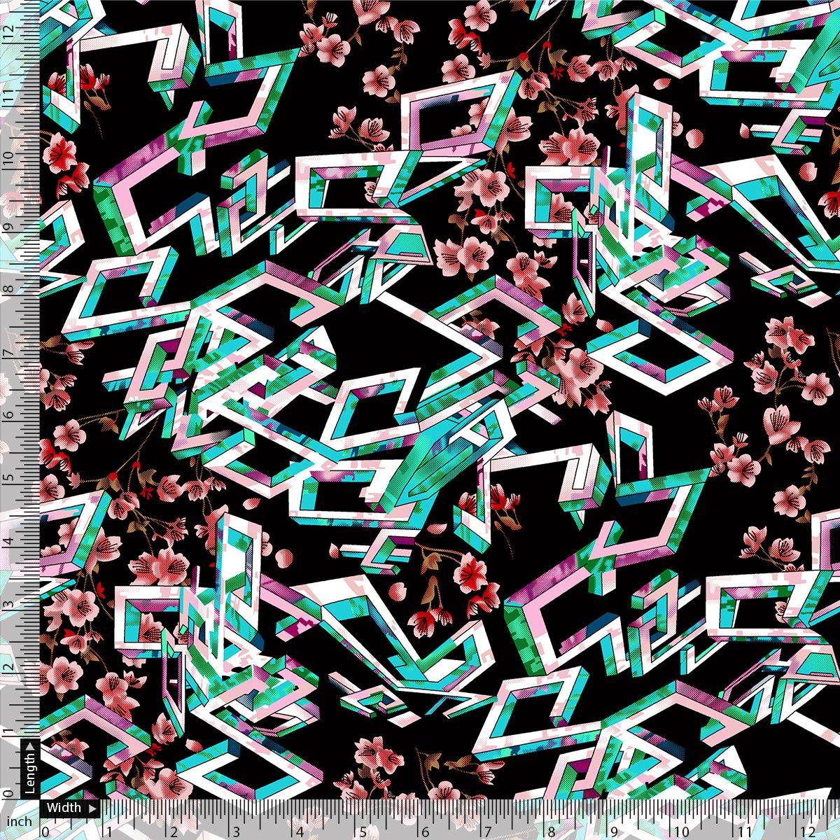 Morden Colourful Chintz Flower With Creative Box Digital Printed Fabric - Tusser Silk - FAB VOGUE Studio®