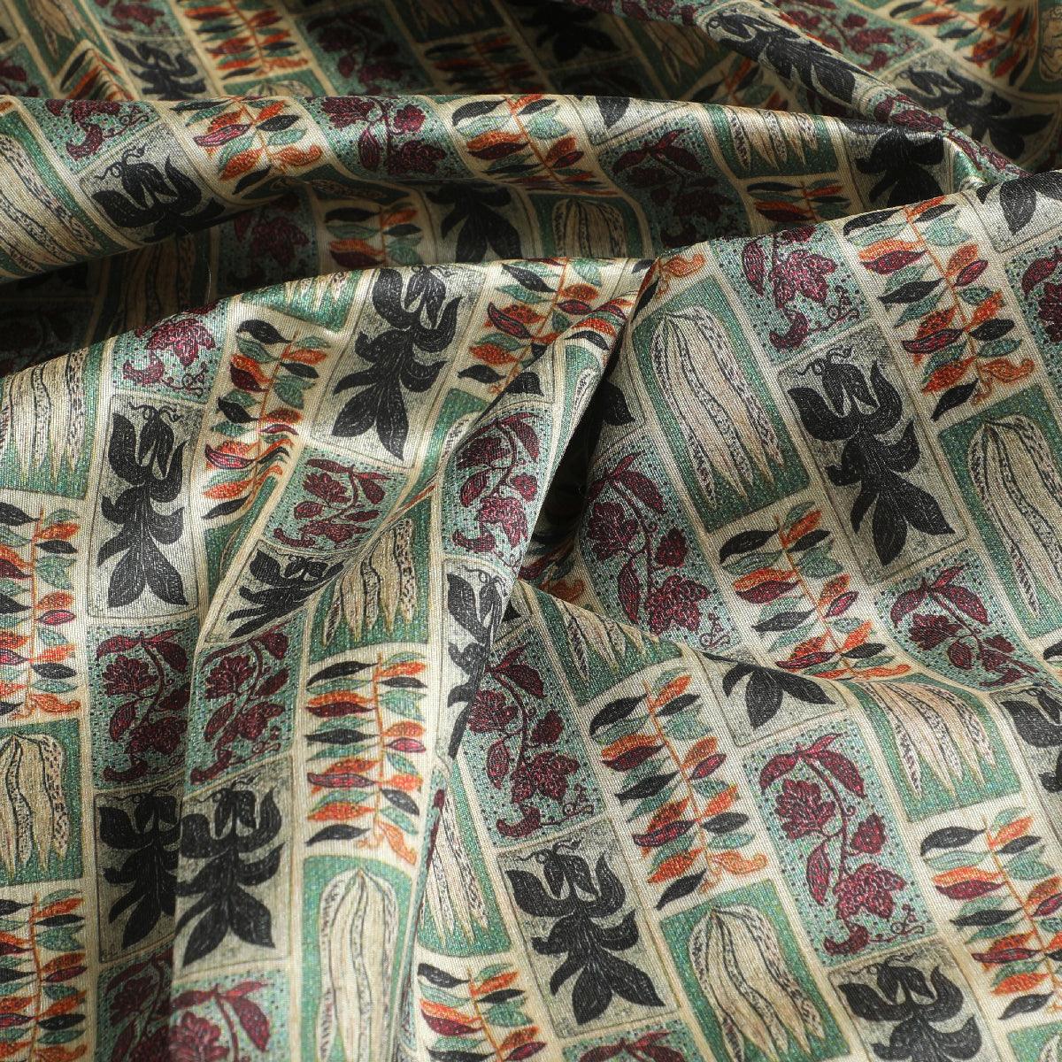 Funky Jungle Flower Vintage Digital Printed Fabric - Tusser Silk - FAB VOGUE Studio®
