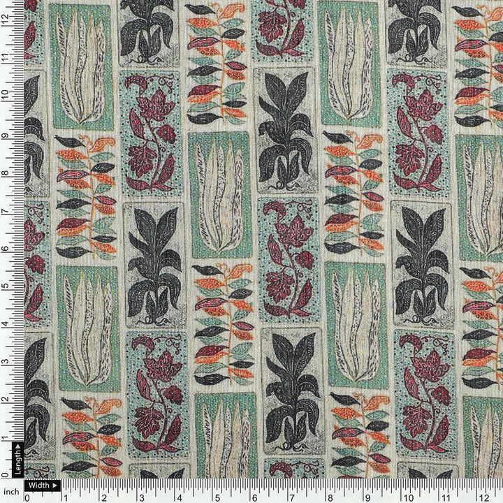 Funky Jungle Flower Vintage Digital Printed Fabric - Tusser Silk - FAB VOGUE Studio®