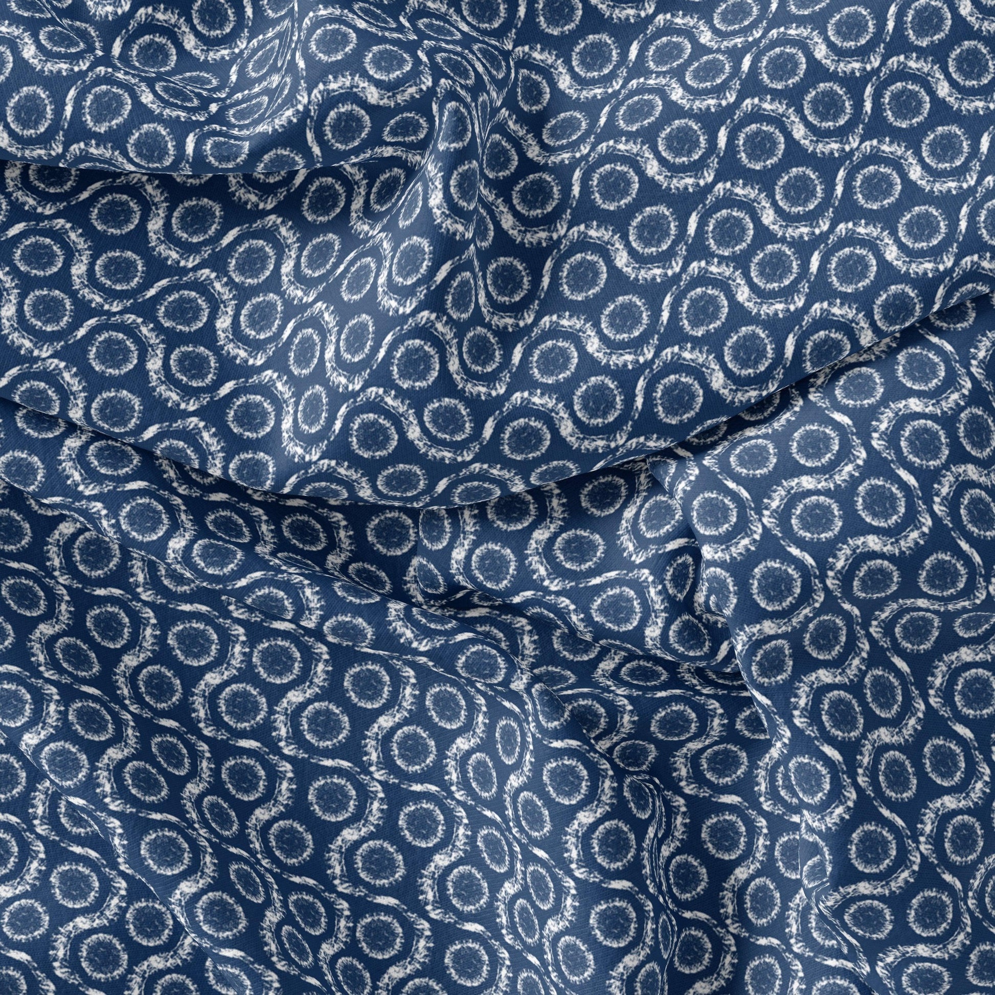 Seamless Vermicular Pattern With Blue Colour Digital Printed Fabric - Tusser Silk - FAB VOGUE Studio®