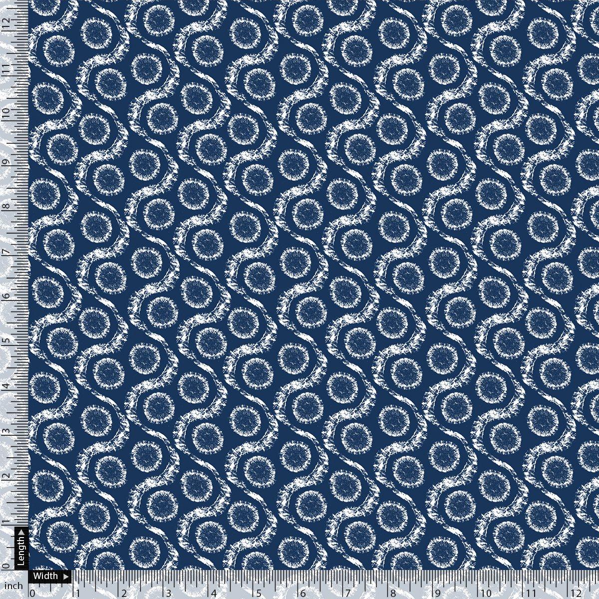 Seamless Vermicular Pattern With Blue Colour Digital Printed Fabric - Tusser Silk - FAB VOGUE Studio®