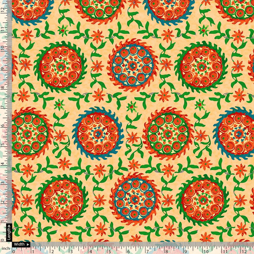 Watercolour Paint Suzani Pattern Digital Printed Fabric - Tusser Silk - FAB VOGUE Studio®
