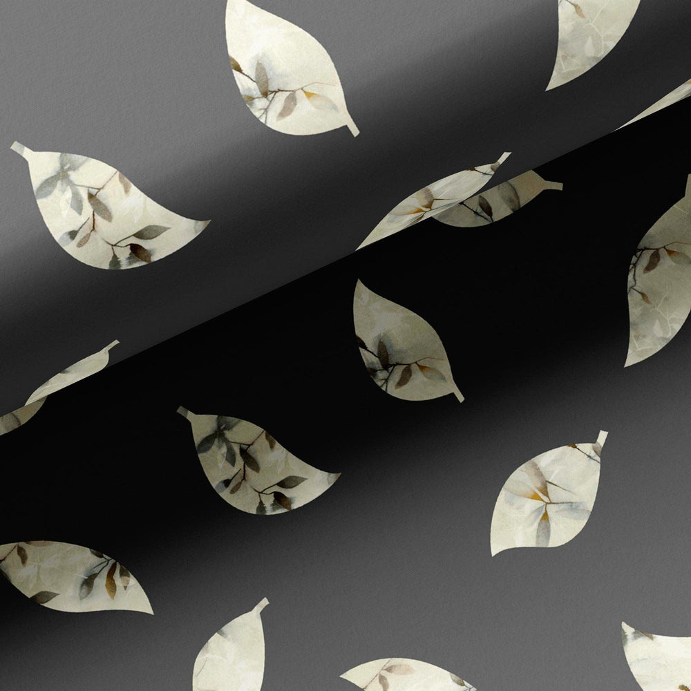 Leaves Print On Dark Grey Base Digital Printed Fabric - FAB VOGUE Studio®