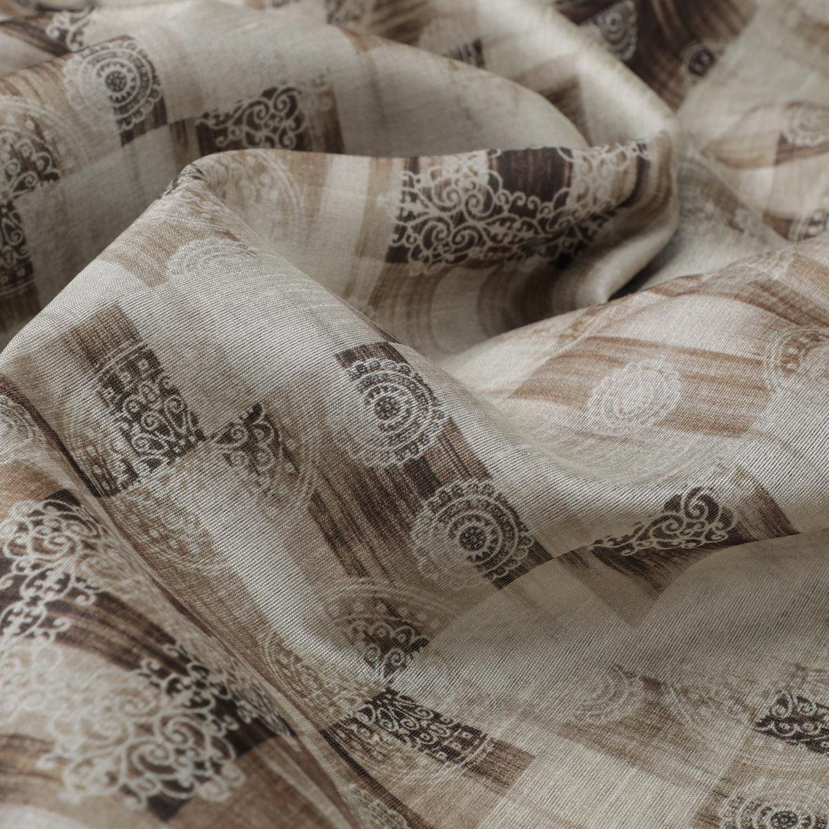 Checkered Pattern With Decorative Motifs Digital Printed Fabric - Tusser Silk - FAB VOGUE Studio®