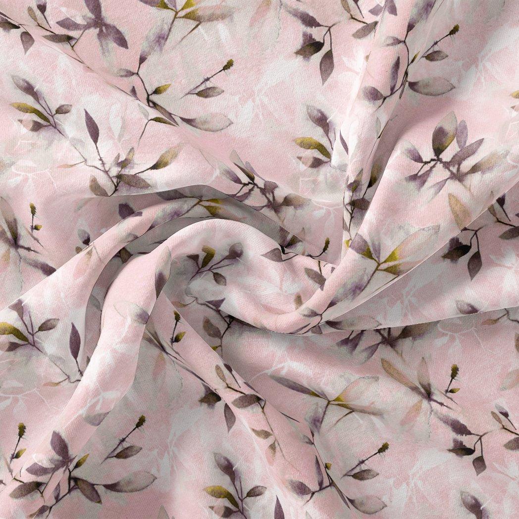 Pinkish Thin And Light Leaves Digital Printed Fabric - Tusser Silk - FAB VOGUE Studio®