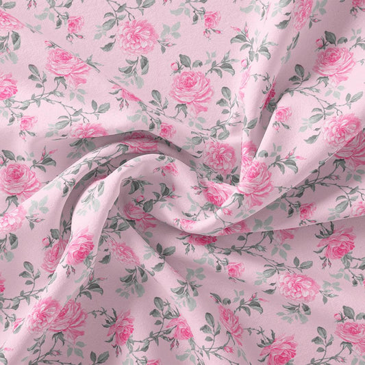 Pink Rose Allover Digital Printed Fabric - Tusser Silk - FAB VOGUE Studio®
