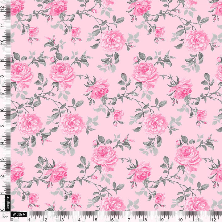 Pink Rose Allover Digital Printed Fabric - Tusser Silk - FAB VOGUE Studio®