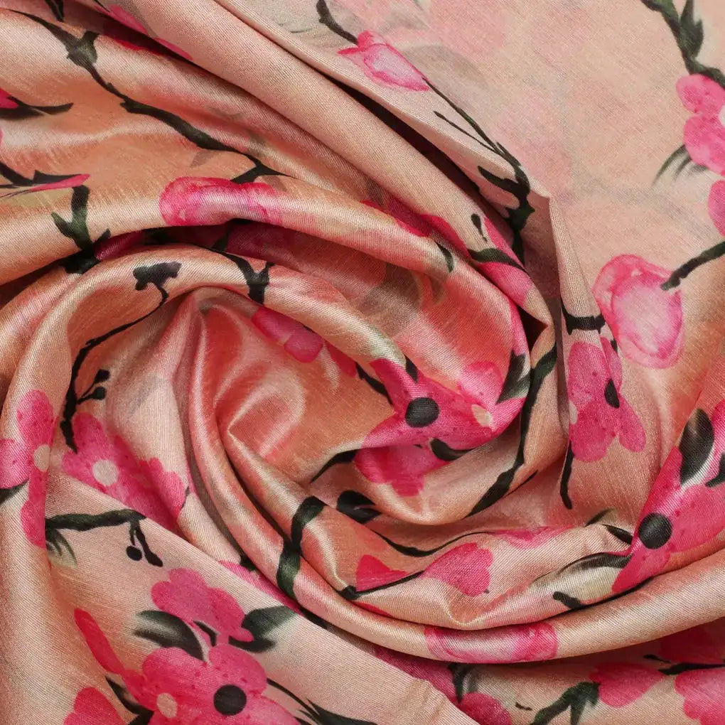 Cherry Red Flower With Branch Digital Printed Fabric  - Tusser Silk – ts 0 ta07197p2 110 cherry red flower with branch digital printed fabric tusser silk 1