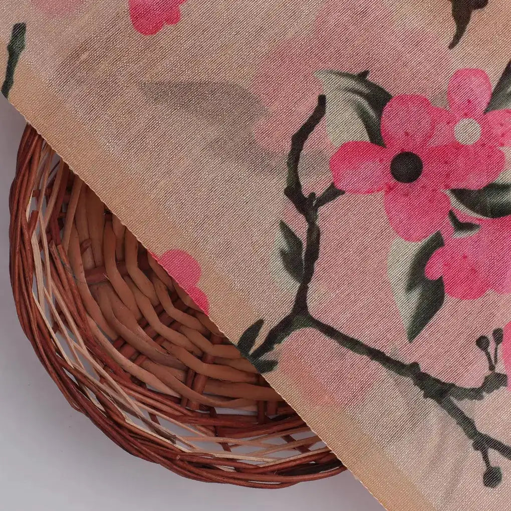 Cherry Red Flower With Branch Digital Printed Fabric  - Tusser Silk – ts 0 ta07197p2 110 cherry red flower with branch digital printed fabric tusser silk 2