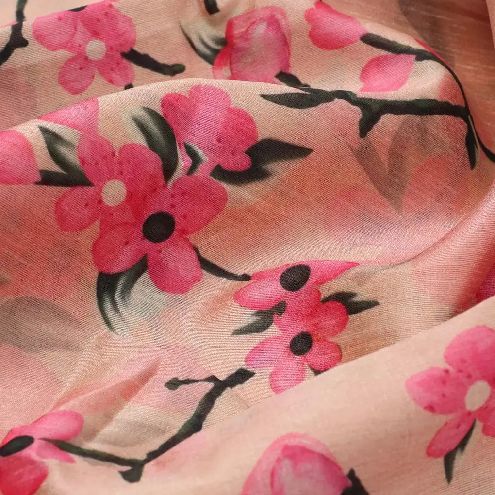 Cherry Red Flower With Branch Digital Printed Fabric  - Tusser Silk – ts 0 ta07197p2 110 cherry red flower with branch digital printed fabric tusser silk 3