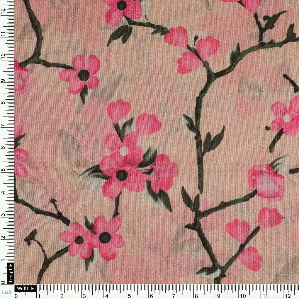 Cherry Red Flower With Branch Digital Printed Fabric  - Tusser Silk – ts 0 ta07197p2 110 cherry red flower with branch digital printed fabric tusser silk 4