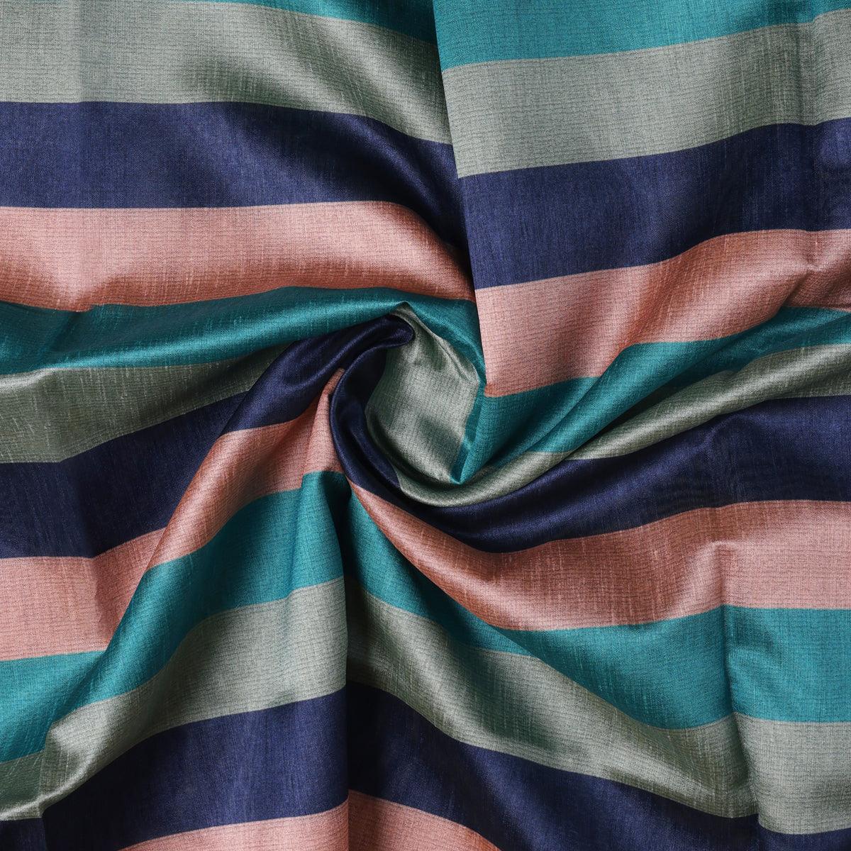 Subtle Colour Stripes Digital Printed Fabric - Tusser Silk - FAB VOGUE Studio®