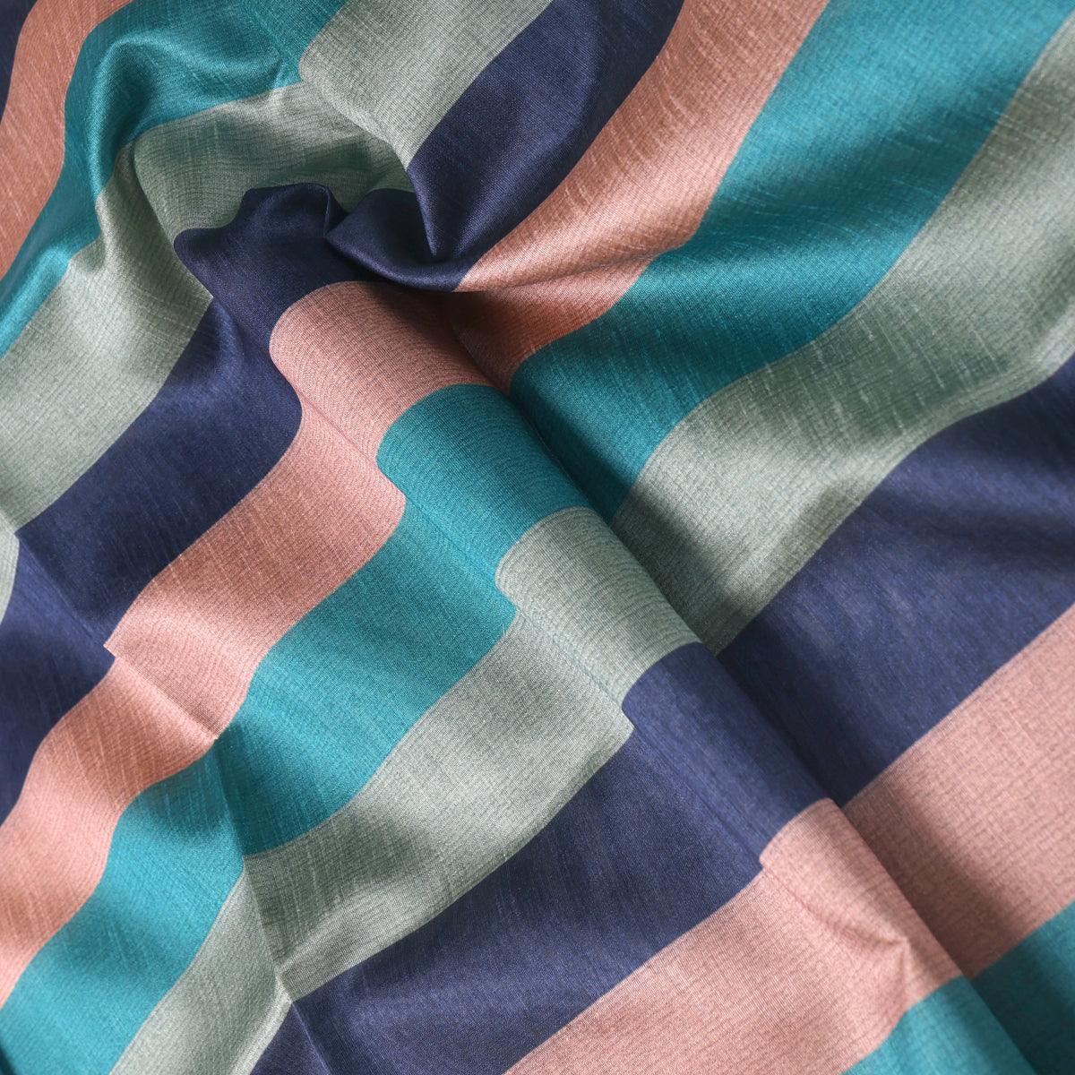 Subtle Colour Stripes Digital Printed Fabric - Tusser Silk - FAB VOGUE Studio®