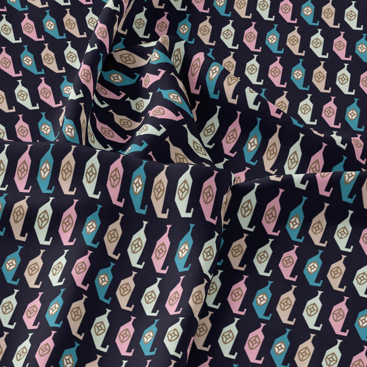 Stylized Leaf Motif Allover Digital Printed Fabric - Tusser Silk - FAB VOGUE Studio®
