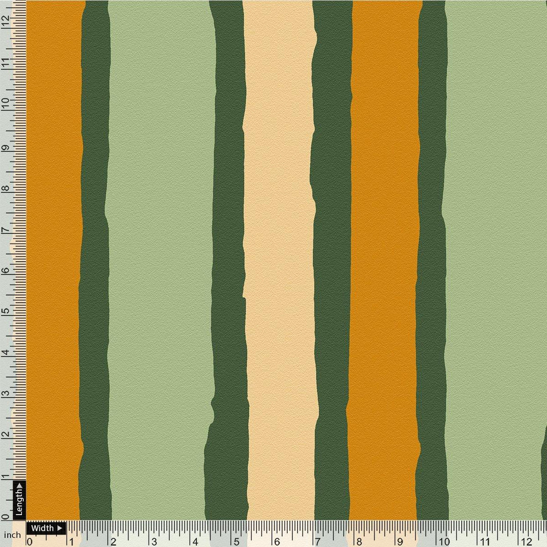 Yellow Green Stripes Digital Printed Fabric - Tusser Silk - FAB VOGUE Studio®