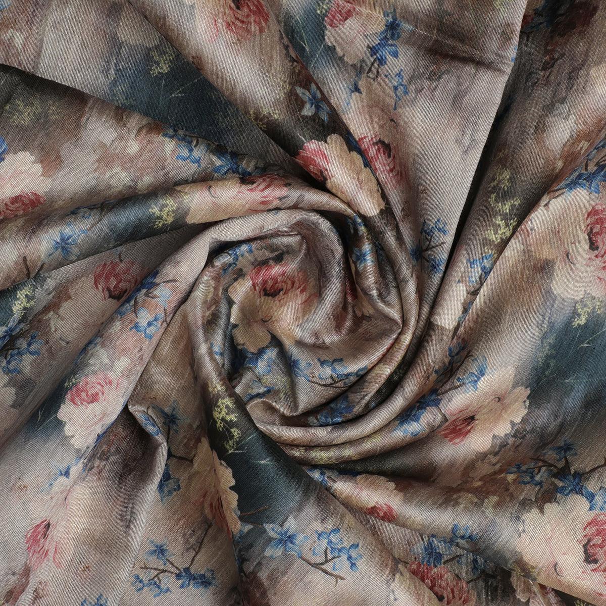 Oil Painted Cool Tiny Magnolia Digital Printed Fabric - Tusser Silk - FAB VOGUE Studio®