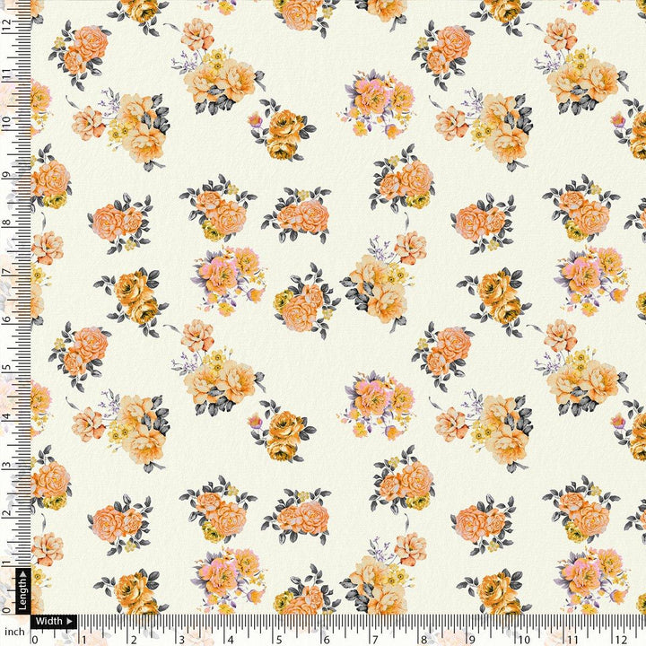 Yellow Lonicera Grey Leafs Digital Printed Fabric - Tusser Silk - FAB VOGUE Studio®