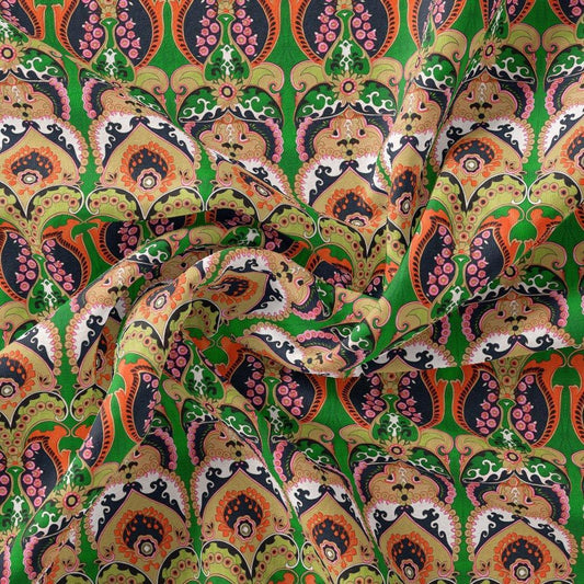 Green Aboriginal Damask Digital Printed Fabric - FAB VOGUE Studio®