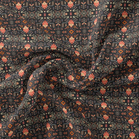Metallese Seamless Leafs Patterns Digital Printed Fabric - Tusser Silk - FAB VOGUE Studio®