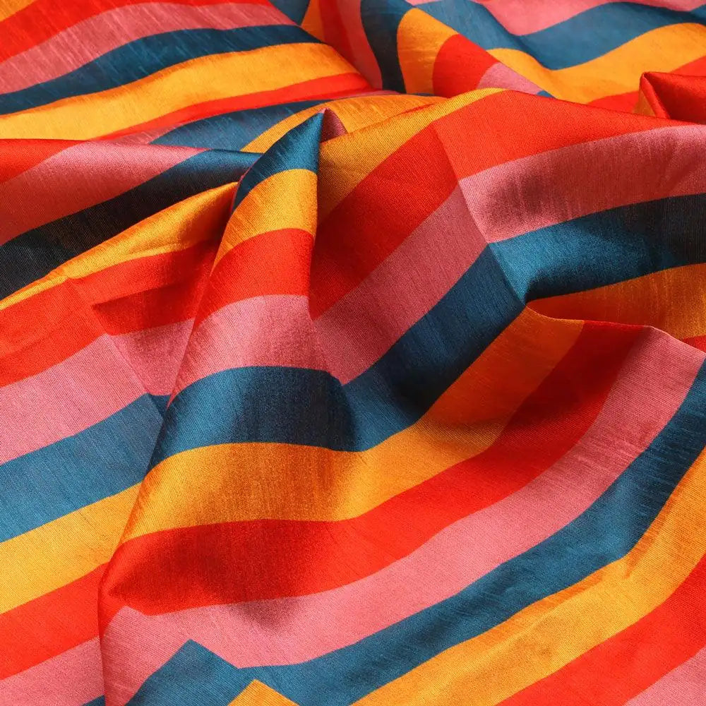 Rainbow Colourful Breton Stripes Digital Printed Fabric - Tusser Silk – ts 0 ta08573 110 rainbow colourful breton stripes digital printed fabric tusser silk 3