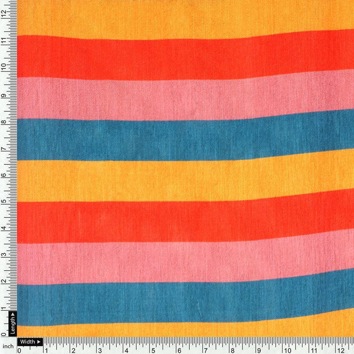 Rainbow Colourful Breton Stripes Digital Printed Fabric - Tusser Silk - FAB VOGUE Studio®