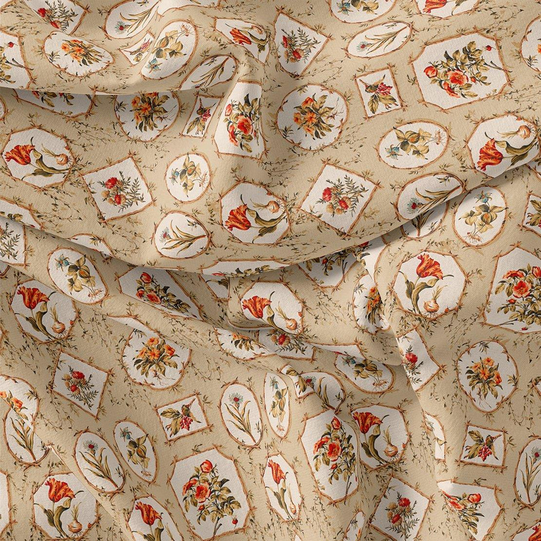 Attractive Floral Shape Valley Digital Printed Fabric - Tusser Silk - FAB VOGUE Studio®