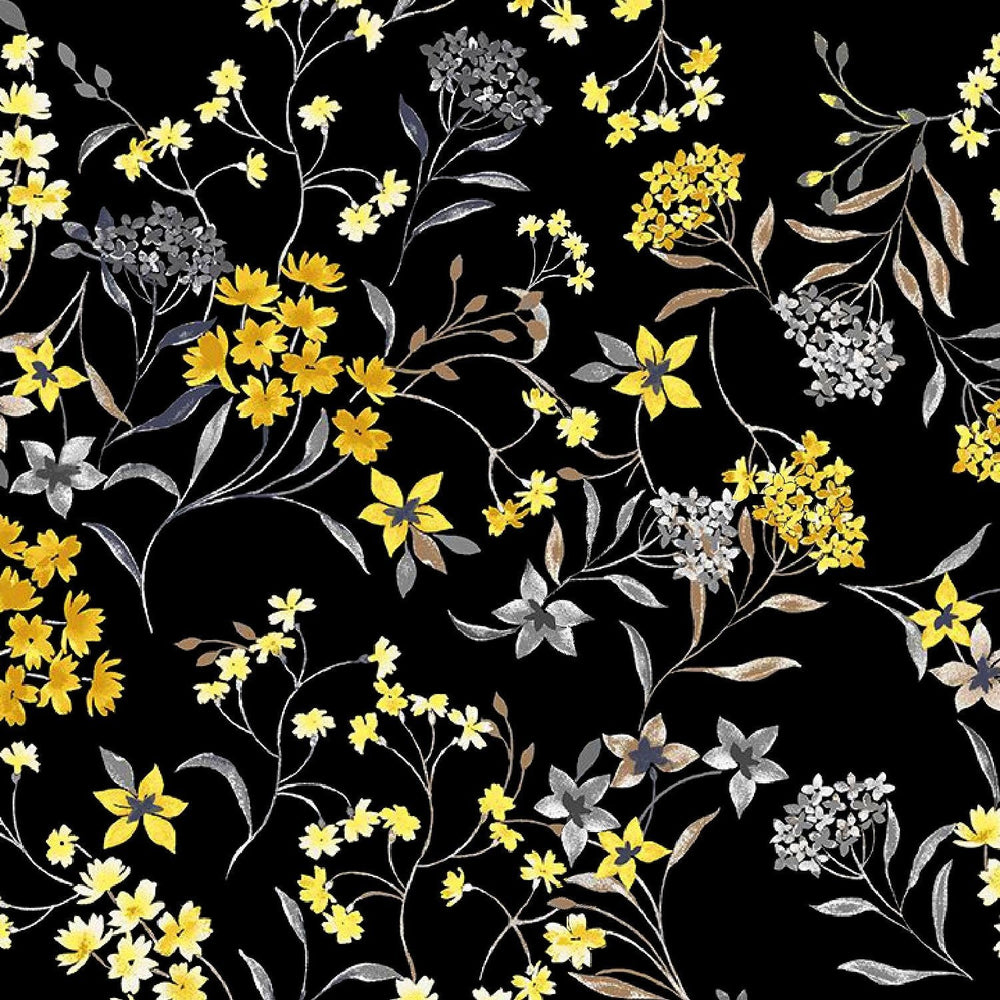 Black and Yellow Flower Ditzy Digital Printed Fabrics - FAB VOGUE Studio®