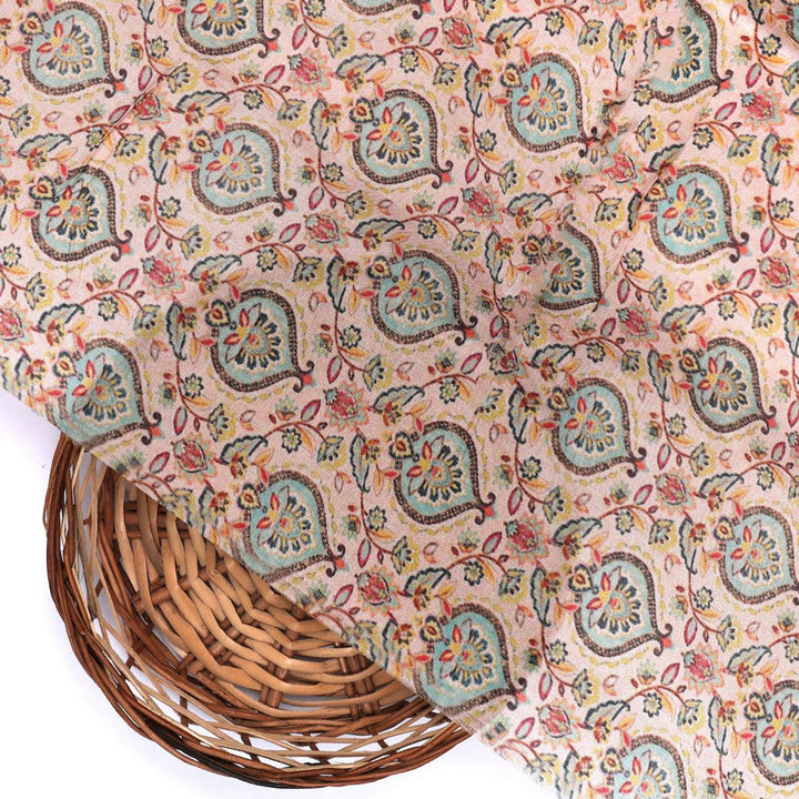 Cream Beautiful Damask Pattern Digital Printed Fabrics - FAB VOGUE Studio®