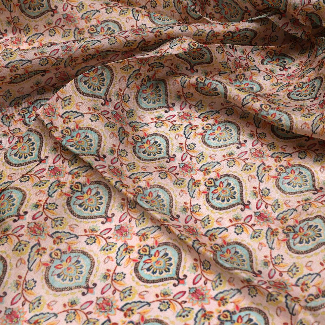 Cream Beautiful Damask Pattern Digital Printed Fabrics - FAB VOGUE Studio®
