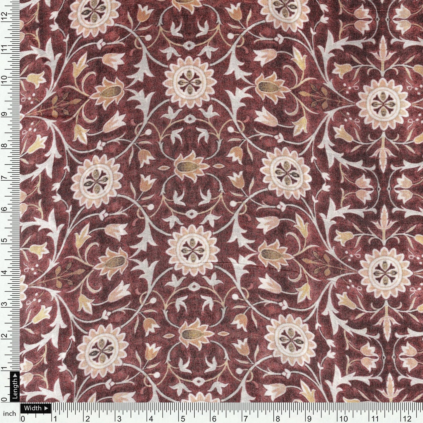 Brown Beautiful Damask Pattern Digital Printed Fabrics - FAB VOGUE Studio®