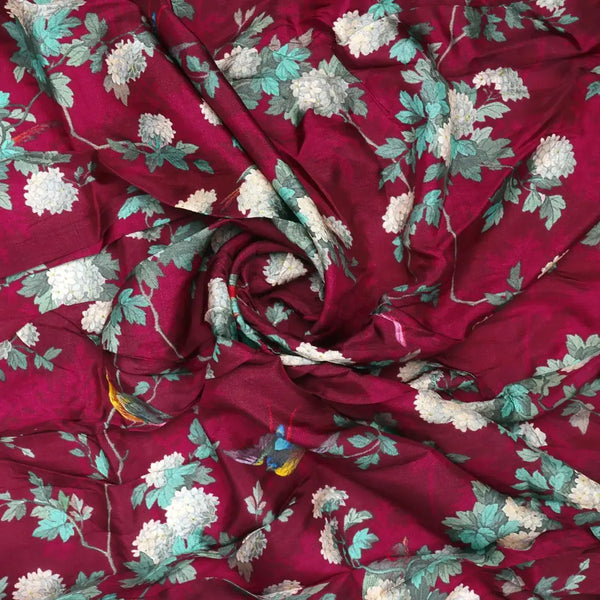 Viscose Upada Silk Digital Printed Fabric with Floral Patterns in Maroon Color – us 0 fvs202213 151 viscose upada silk digital printed fabric with floral patterns in maroon color 1