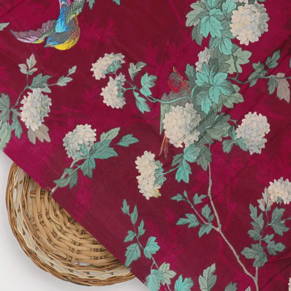 Viscose Upada Silk Digital Printed Fabric with Floral Patterns in Maroon Color – us 0 fvs202213 151 viscose upada silk digital printed fabric with floral patterns in maroon color 2