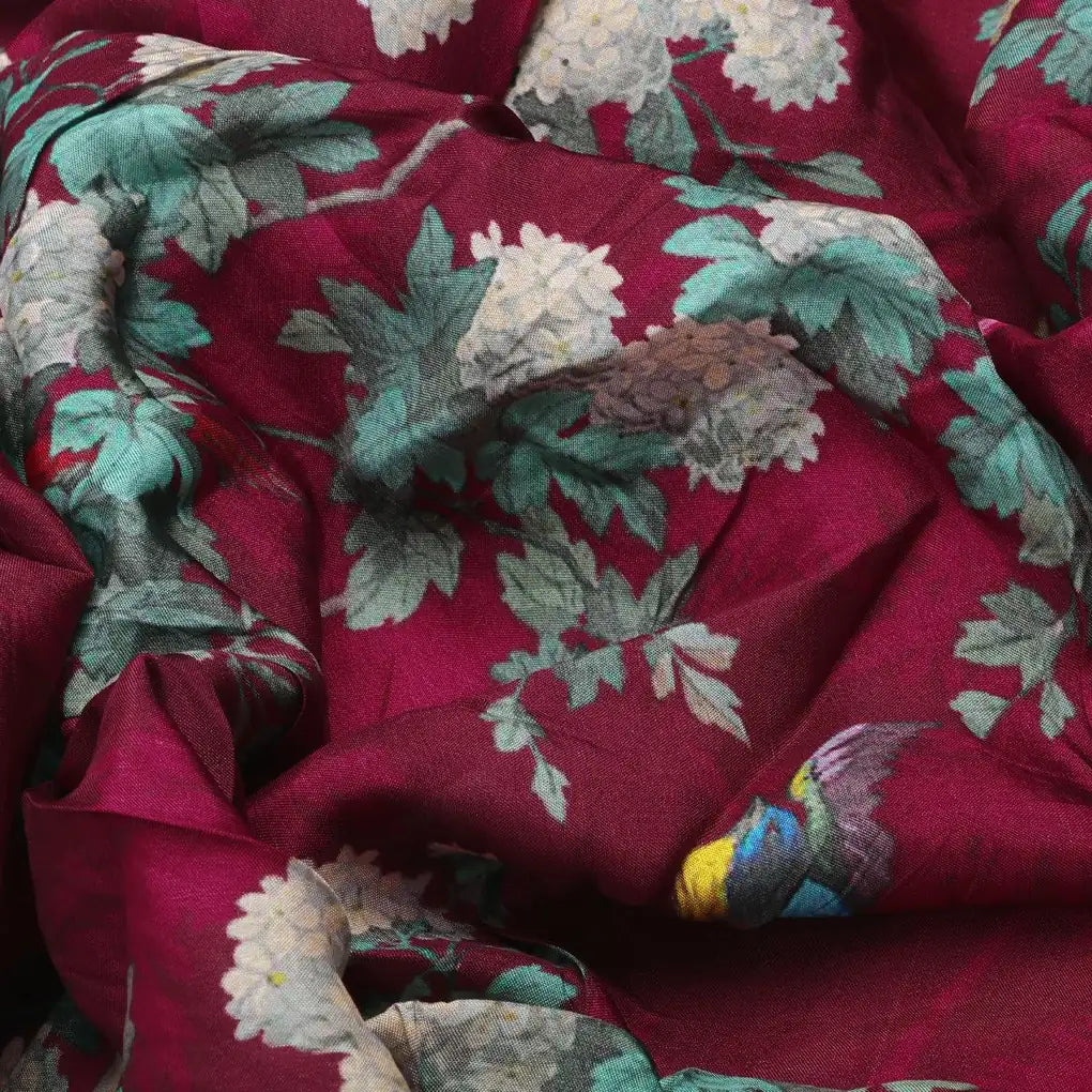 Viscose Upada Silk Digital Printed Fabric with Floral Patterns in Maroon Color – us 0 fvs202213 151 viscose upada silk digital printed fabric with floral patterns in maroon color 3