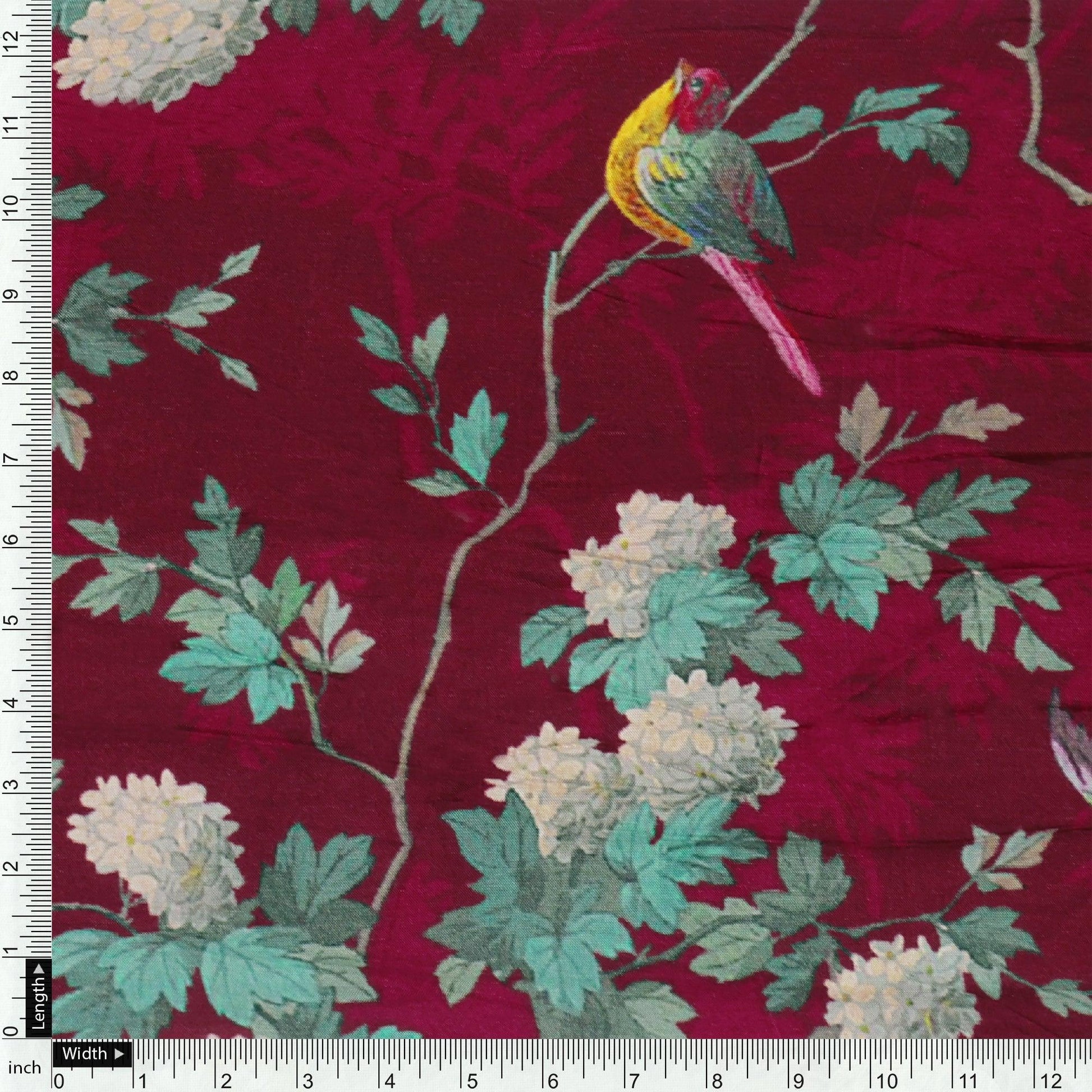 Viscose Upada Silk Digital Printed Fabric with Floral Patterns in Maroon Color - FAB VOGUE Studio®
