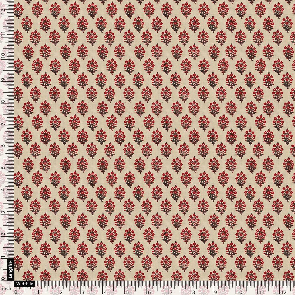 Red Flower Motif Block Digital Printed Fabric - Upada Silk - FAB VOGUE Studio®